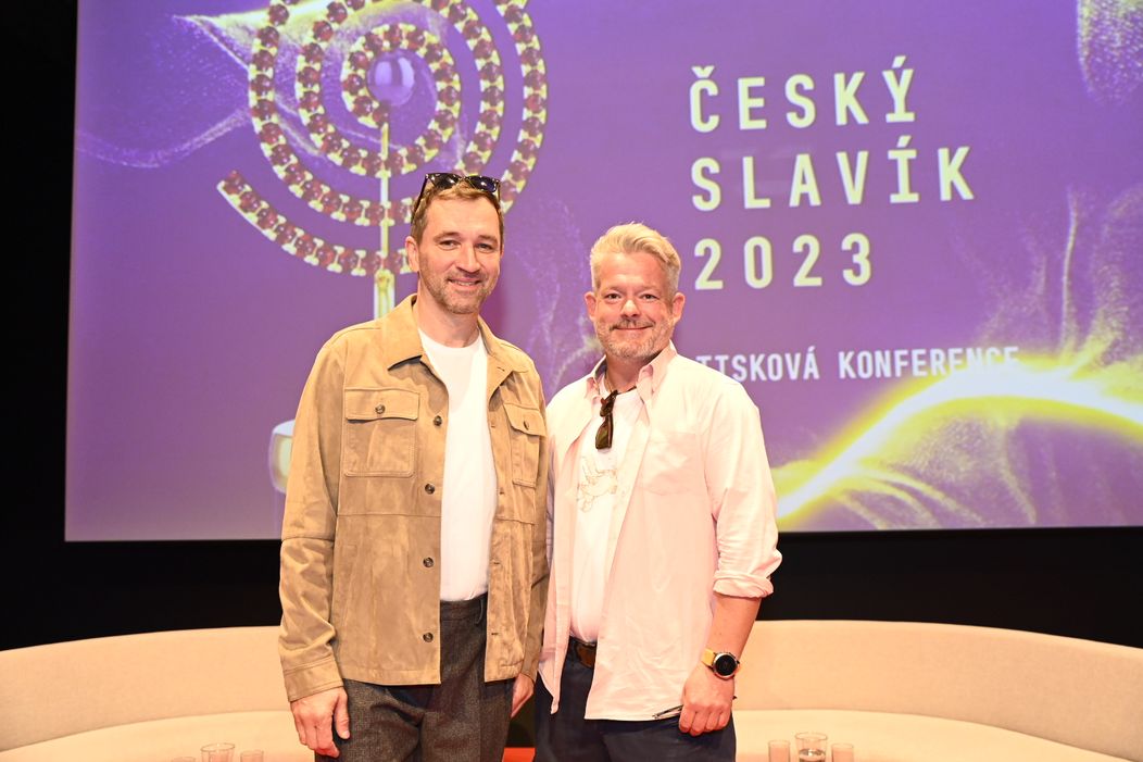 Ondřej Sokol a Aleš Háma na tiskové konferenci Český slavík 2023.