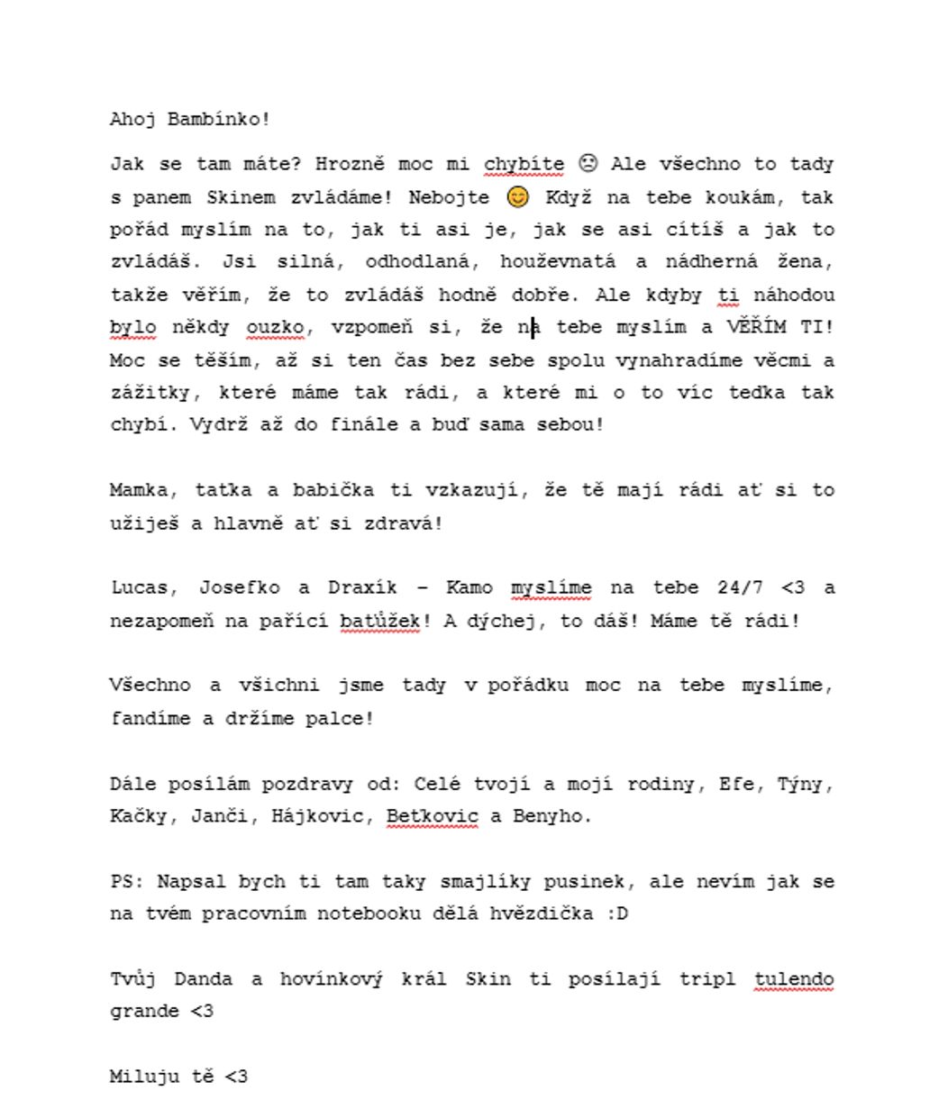 Survivor - dopis pro Ivu od manžela