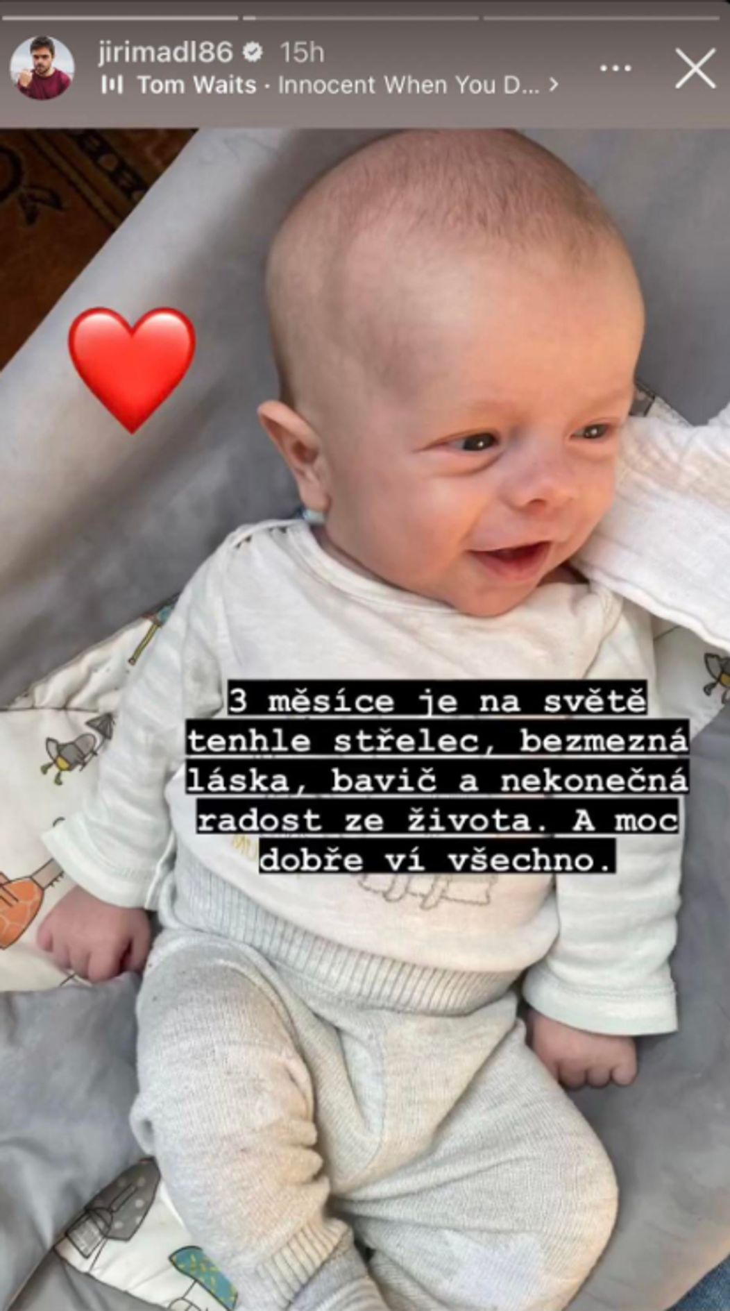Jiří Mádl zveřejnil foto syna.
