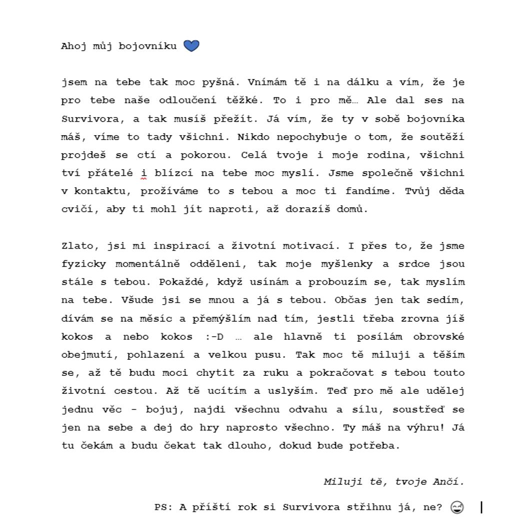 Survivor - dopis pro Mártyho od přítelkyně