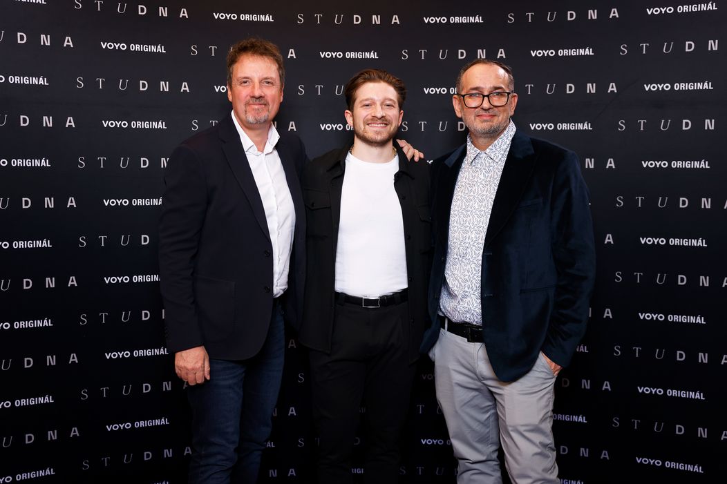 Michal Reitler, Filip Červenka a Michal Prokeš na premiéře Studny v Lucerně