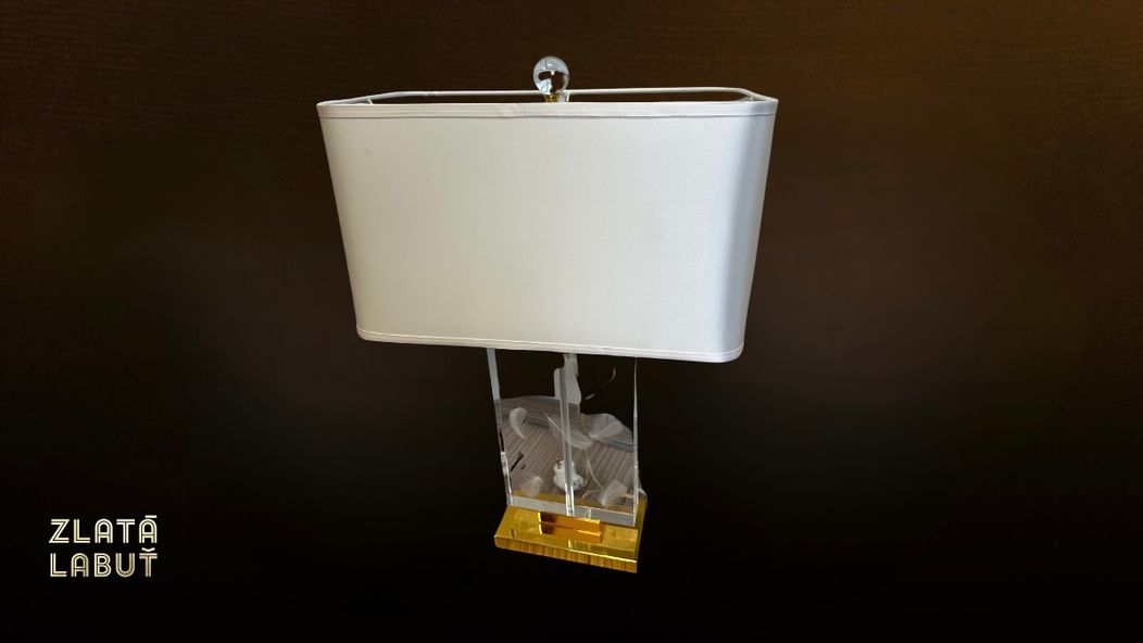 Zlatá labuť-lampa s peřím