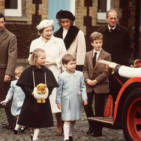 Královna s princem Williamem a princem Harrym