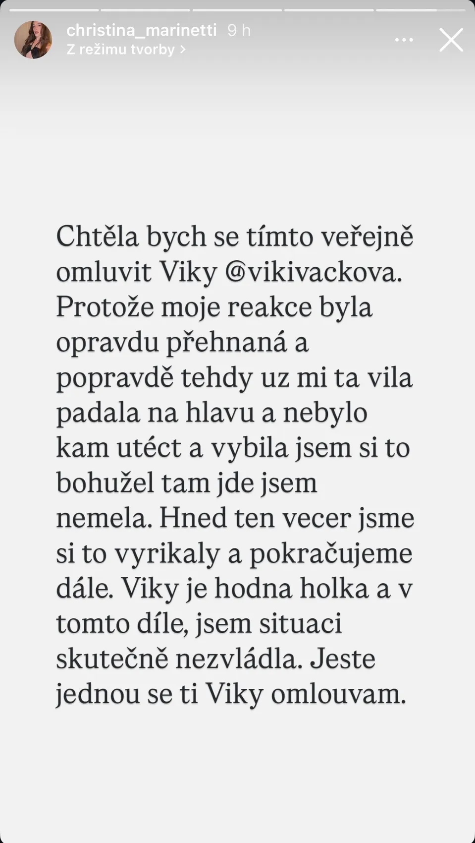 Chris se veřejně omluvila Viki.
