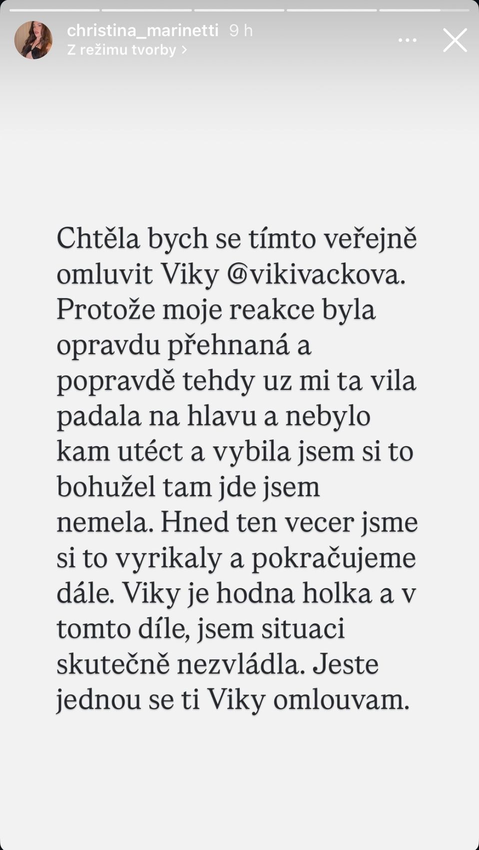 Chris se veřejně omluvila Viki.
