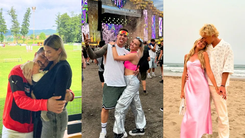 Laura s Martinem a jejich synem Matteem. Denisa a Kryštof na festivalu a Majka a Chris u moře.