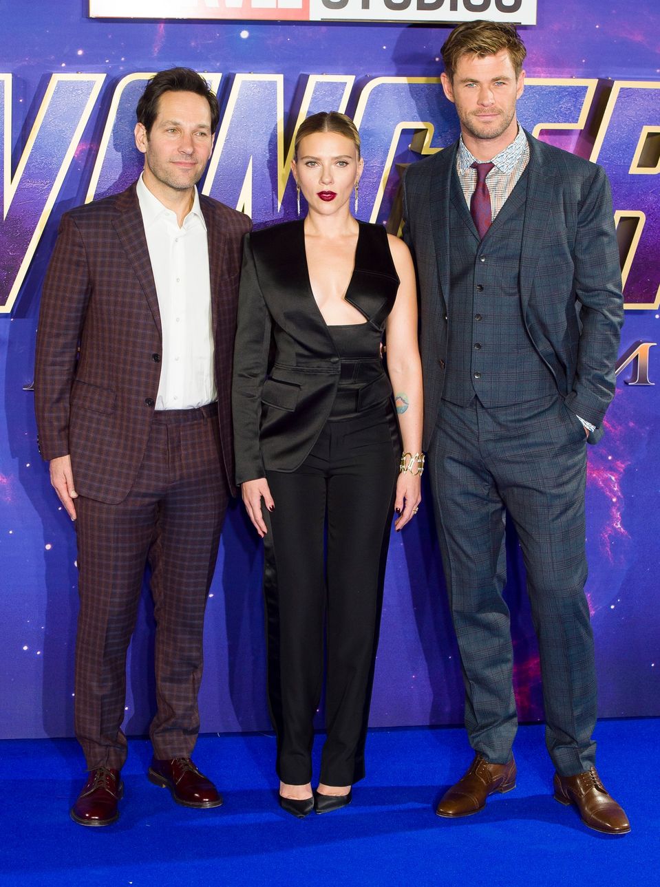 Paul Rudd, Scarlett Johansson a Chris Hemsworth na fanouškovské události k filmu Avengers