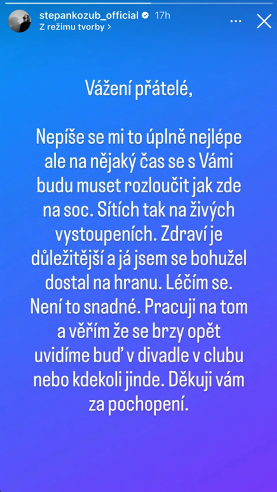 Štěpán Kozub - příběh na Instagramu
