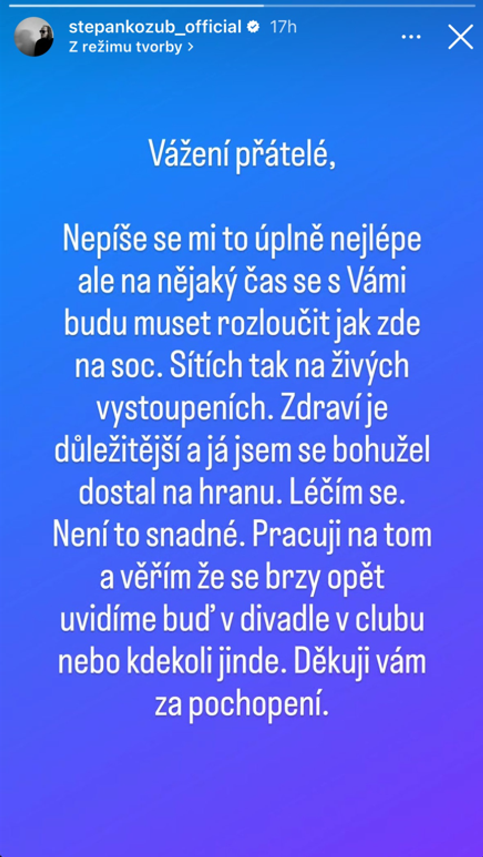 Štěpán Kozub - příběh na Instagramu