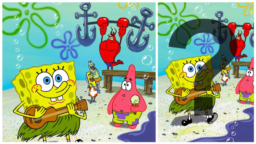 POTRÉNUJTE MOZEK SE SPONGEBOBEM! Najdete na obrázku 5 rozdílů?