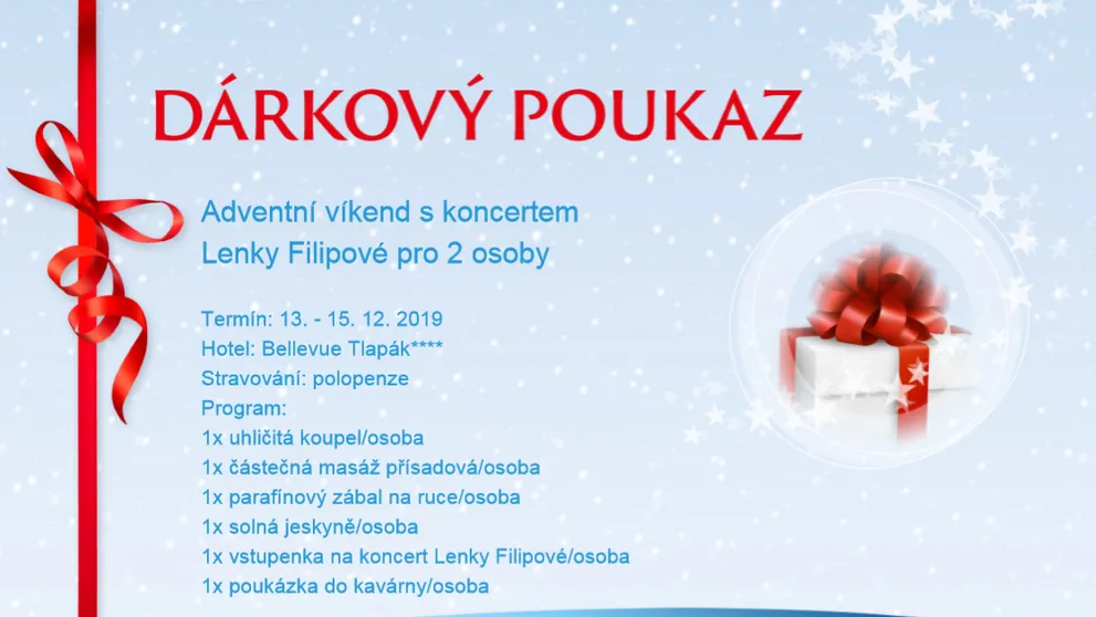 Na koho se usmálo štěstí? Podívejte se, kdo vyhrál víkendový adventní pobyt s koncertem Lenky Filipové v Lázních Poděbrady